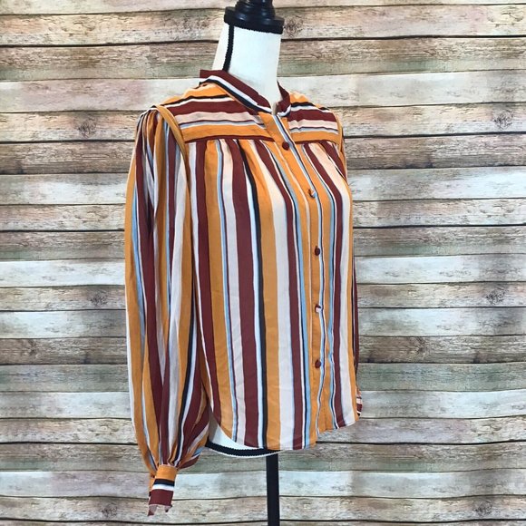 Frame Womens Size S Small 100% Silk Multicolor Striped Long Sleeve Blouse - Picture 5 of 9